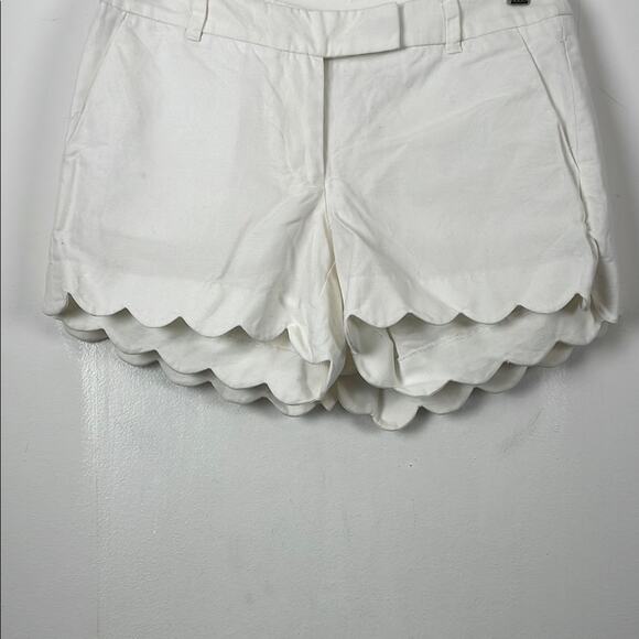 J Crew Linen Blend 2 Pocket  White Scalloped Hem Mid Rise Women's 4 Shorts NWT - Picture 2 of 9